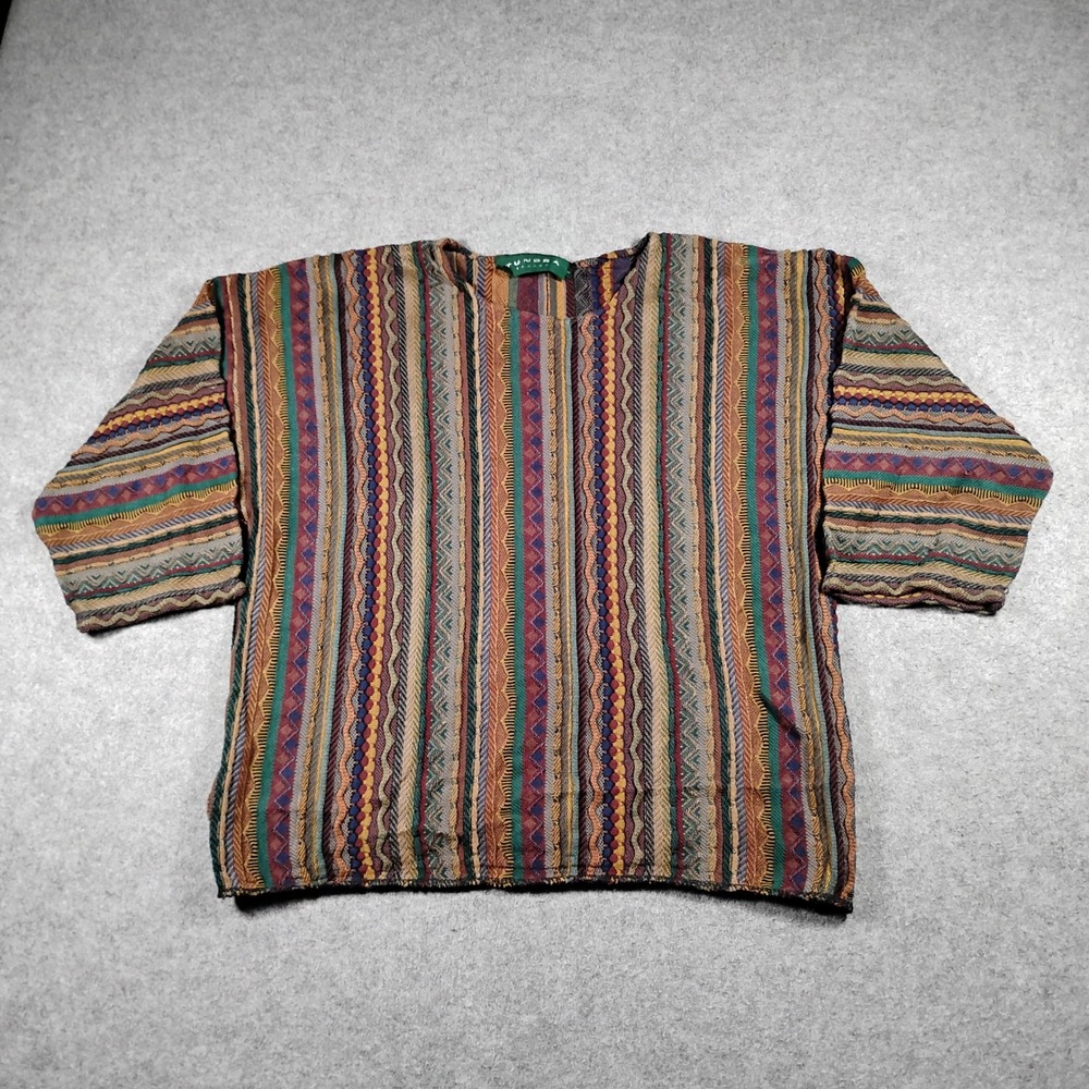 Vintage Tundra Canada 3D Knit Sweater Men Large Multicolor Geometric 100% Cotton